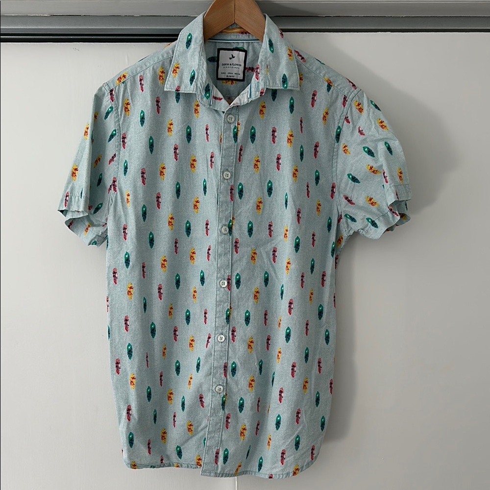 Denim & Flower Blue Casual Button Down Shirt